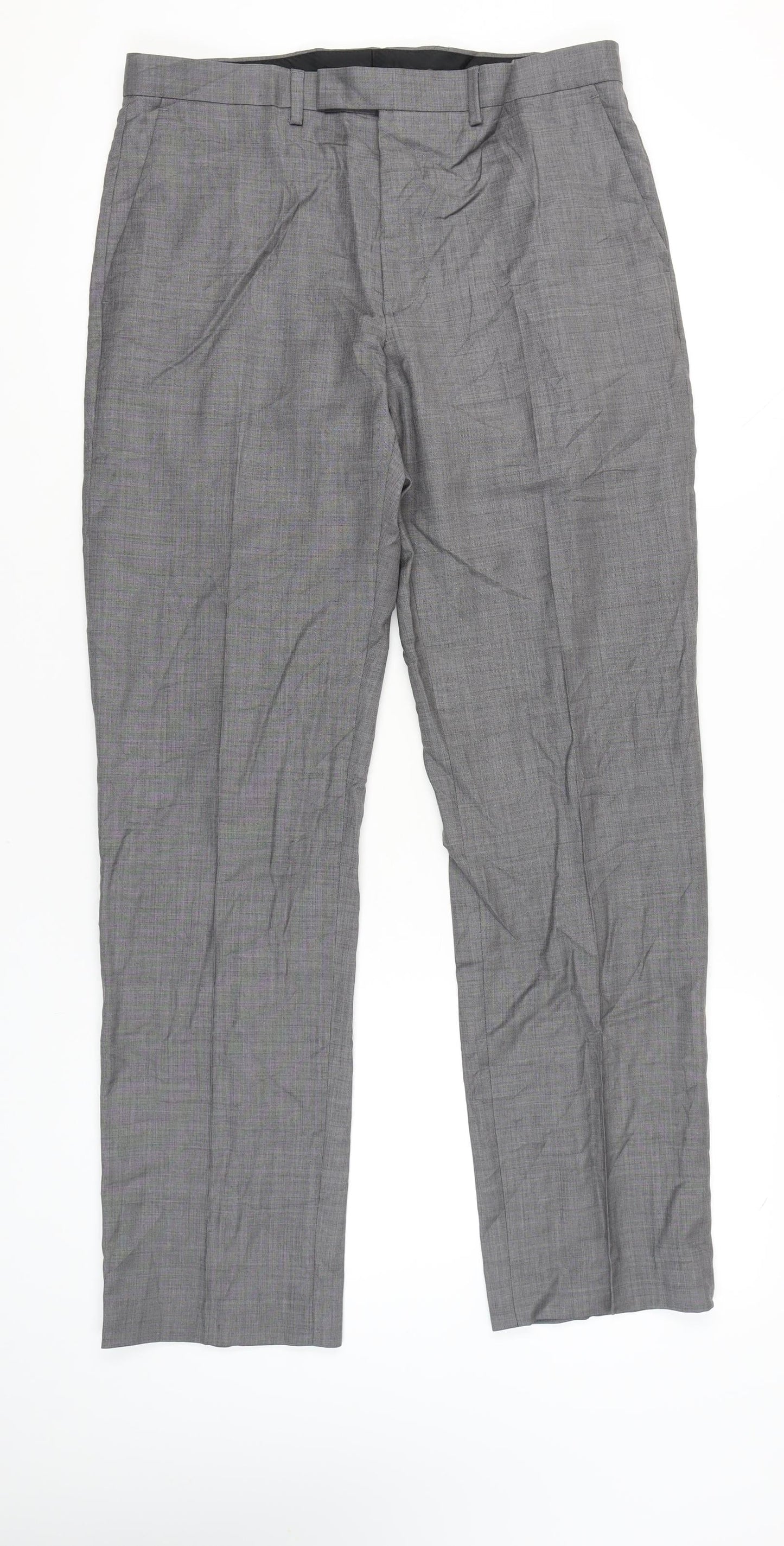 Marks and Spencer Mens Grey Wool Dress Pants 34W 33L Regular Fit
