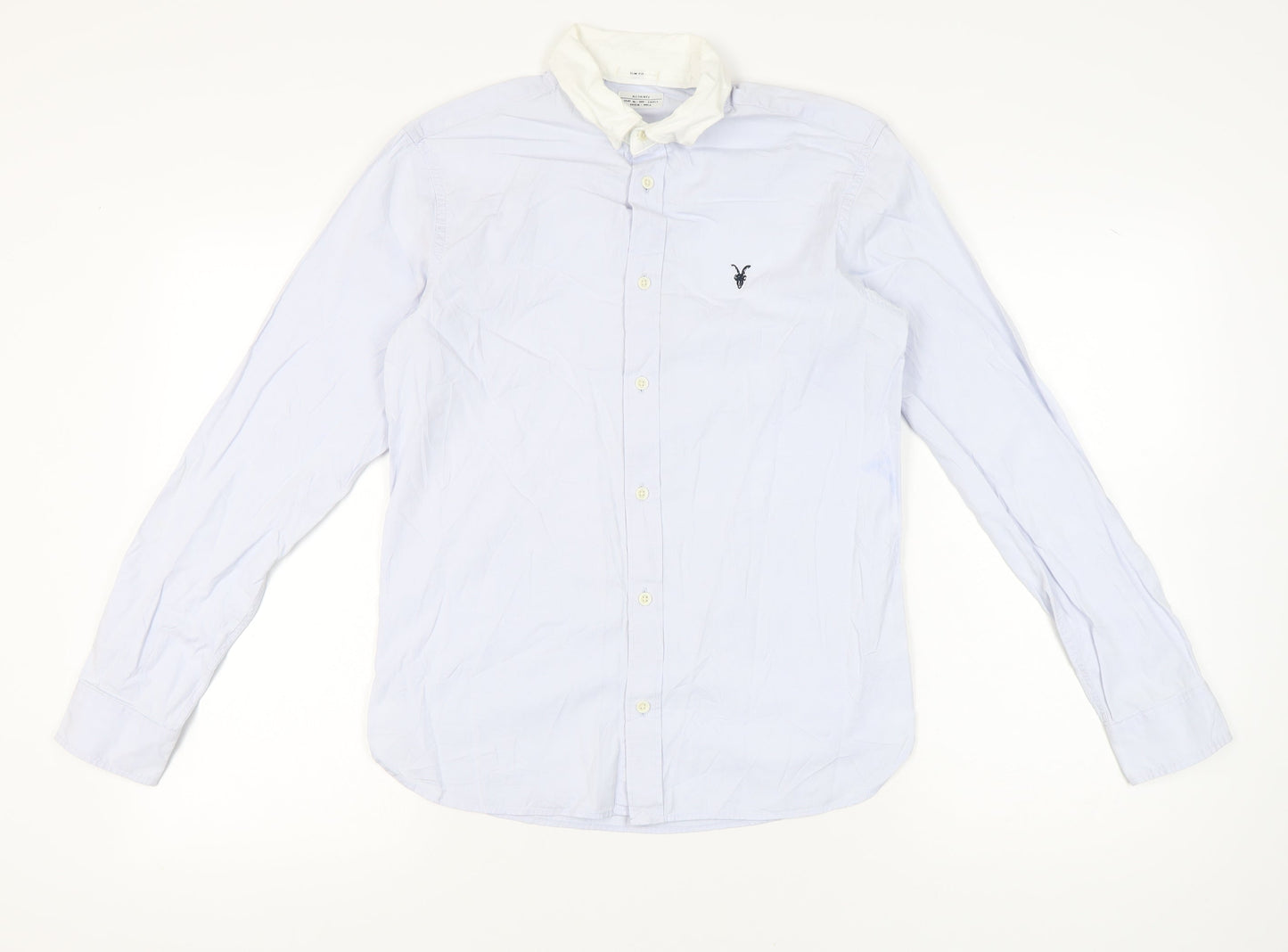AllSaints Men’s Blue Slim Fit Long Sleeve Button-Up Shirt S