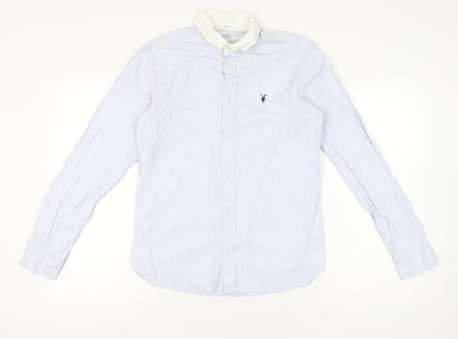 AllSaints Men’s Blue Slim Fit Long Sleeve Button-Up Shirt S