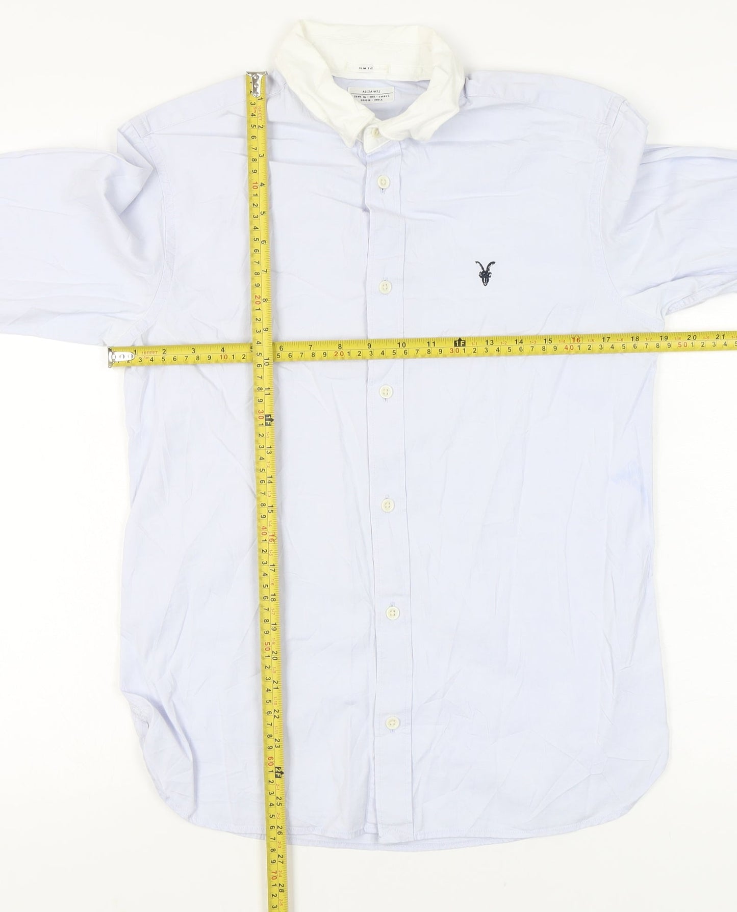 AllSaints Men’s Blue Slim Fit Long Sleeve Button-Up Shirt S