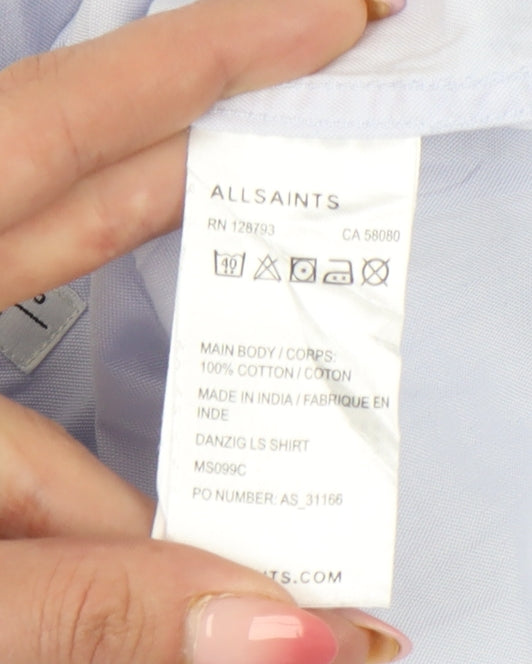 AllSaints Men’s Blue Slim Fit Long Sleeve Button-Up Shirt S