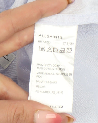 AllSaints Men’s Blue Slim Fit Long Sleeve Button-Up Shirt S