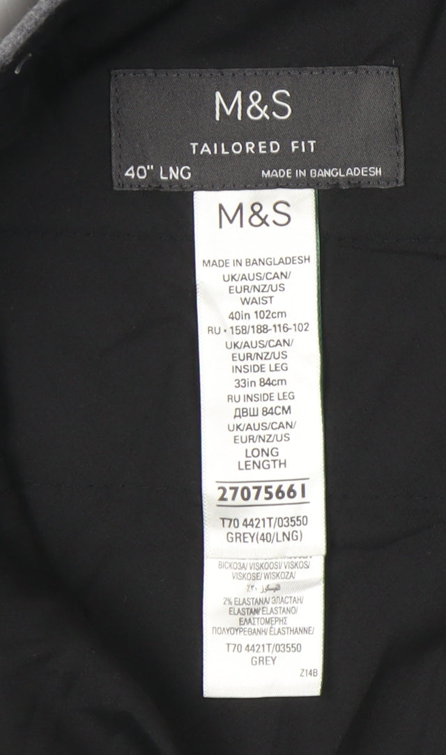 Marks and Spencer Mens Grey 40in Waist Dress Pants Tailored Fit
