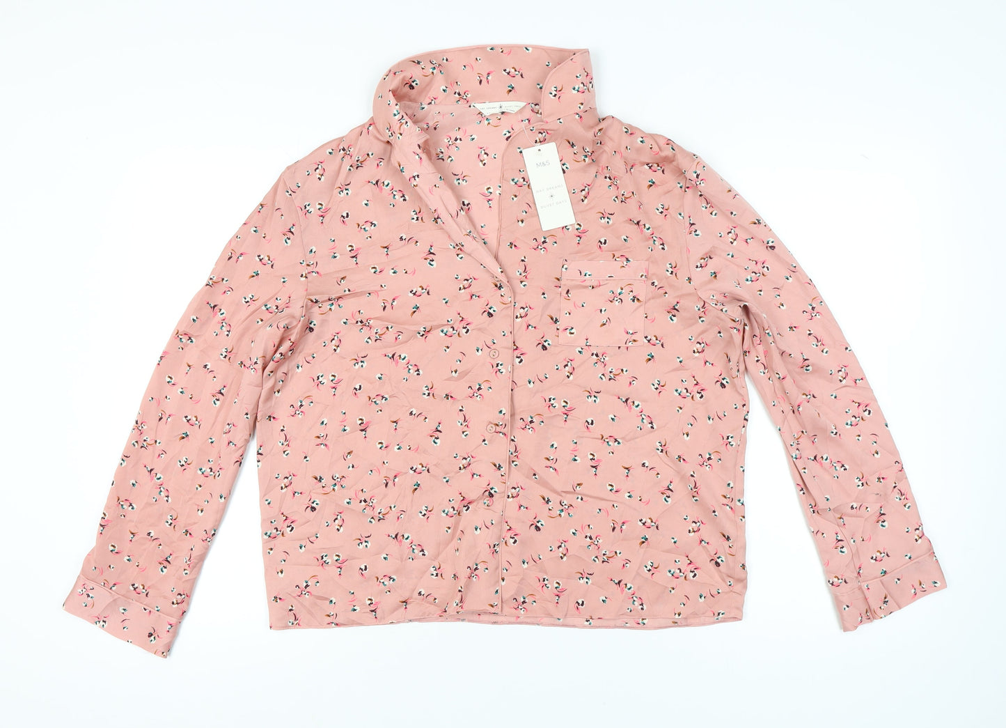 Marks and Spencer Women Pink Floral Pyjama Top Shirt Size 14