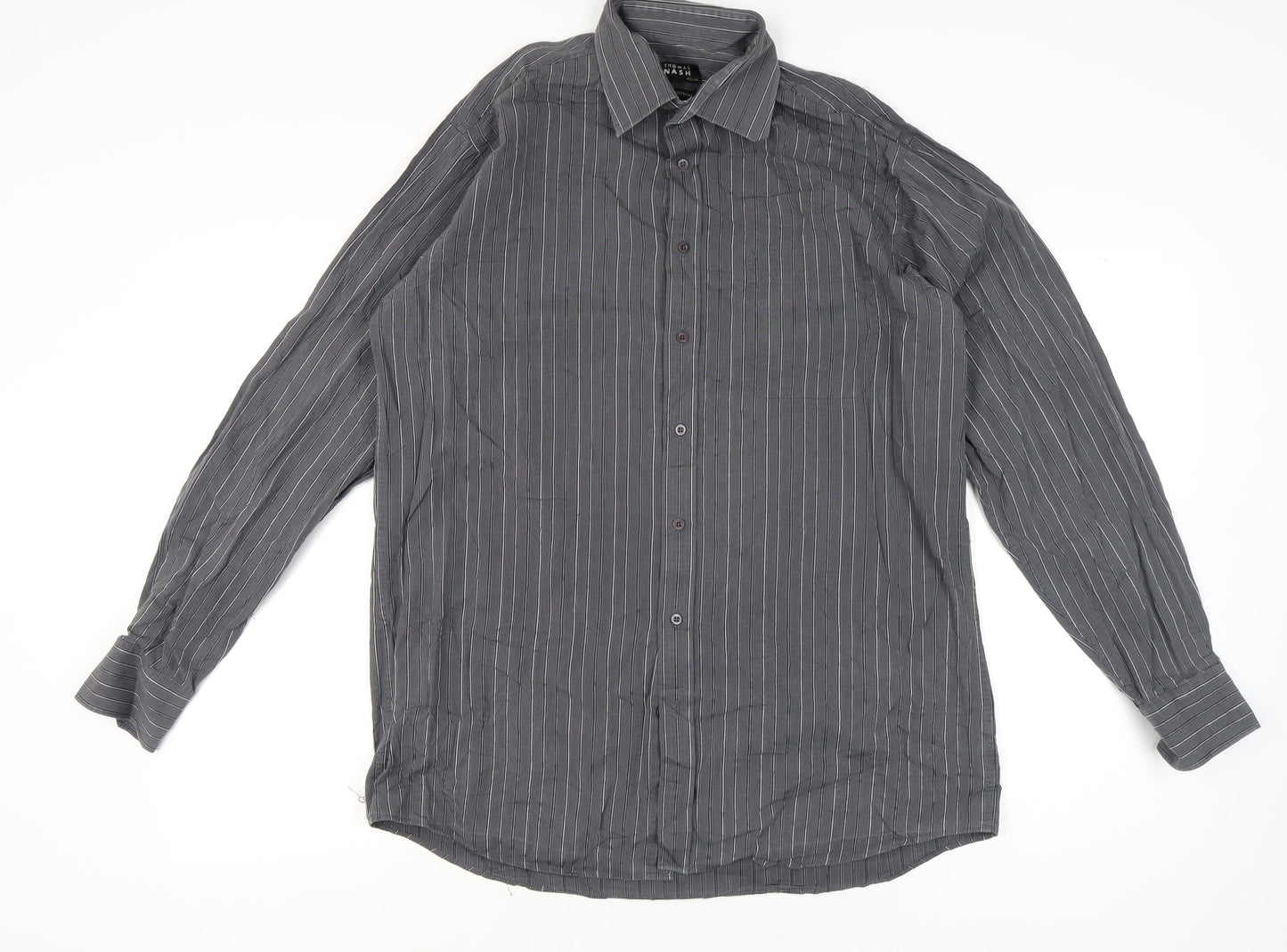 Thomas Nash Men’s Grey Striped Cotton Long Sleeve Button-Up Shirt Size 16.5 / 42in