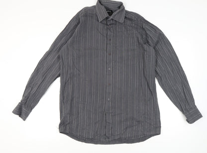 Thomas Nash Men’s Grey Striped Cotton Long Sleeve Button-Up Shirt Size 16.5 / 42in