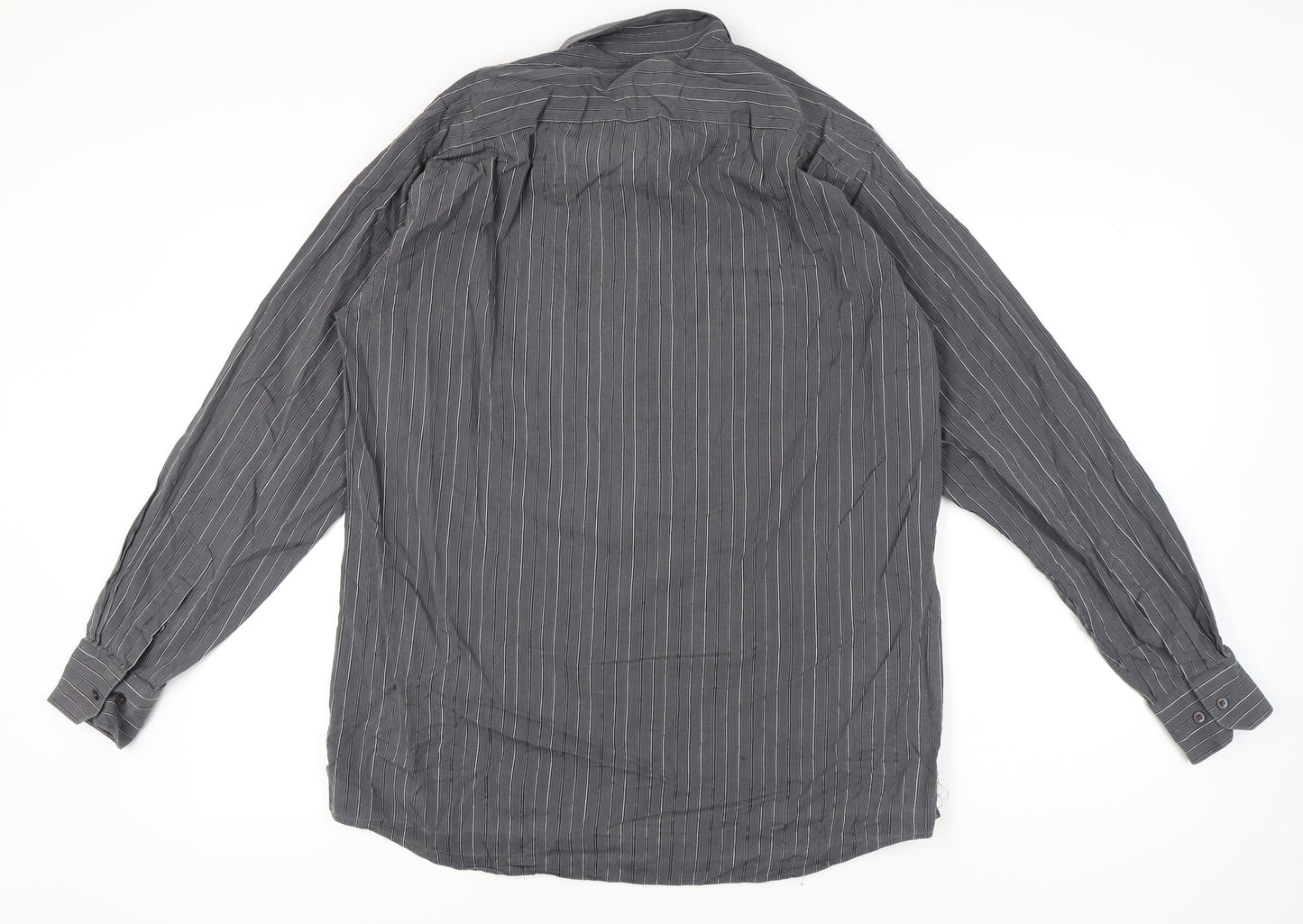 Thomas Nash Men’s Grey Striped Cotton Long Sleeve Button-Up Shirt Size 16.5 / 42in