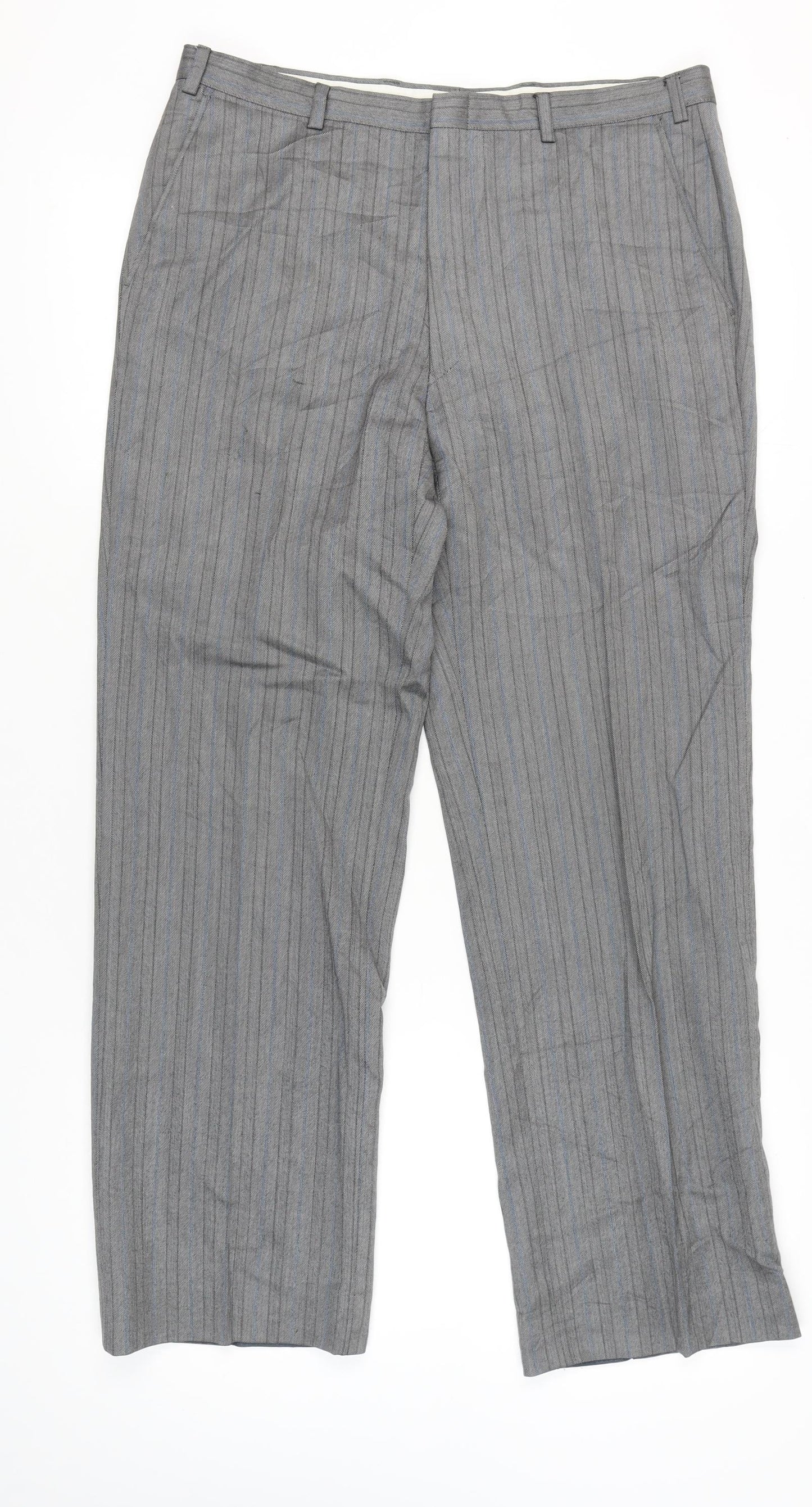 St Michael Men’s Grey Wool Striped Dress Pants Size 36x31