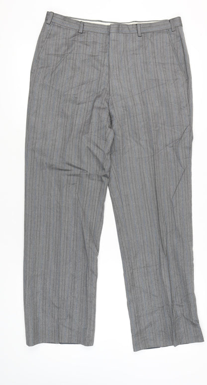 St Michael Men’s Grey Wool Striped Dress Pants Size 36x31