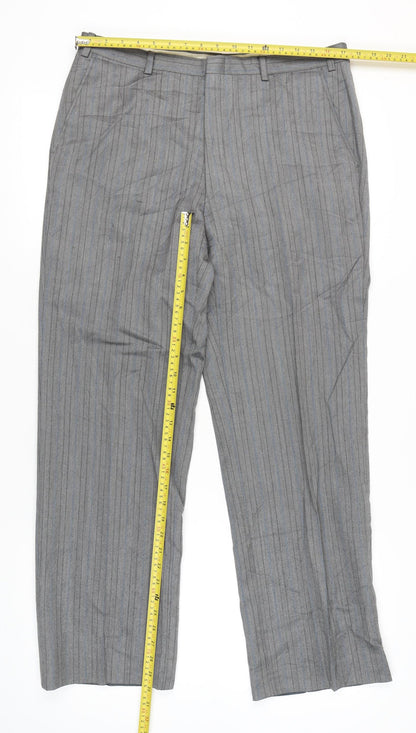 St Michael Men’s Grey Wool Striped Dress Pants Size 36x31