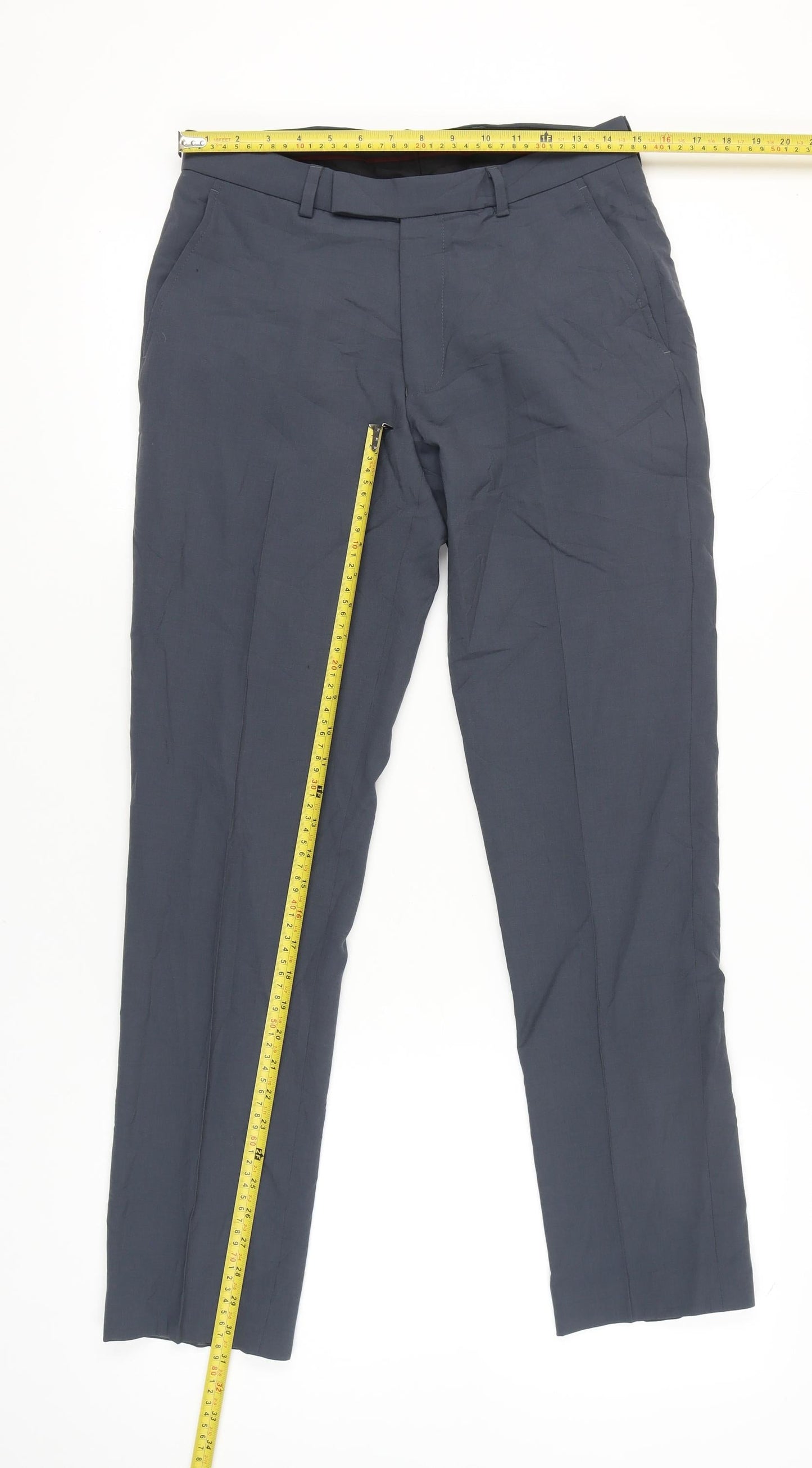 Marks and Spencer Men’s Blue Slim Fit Wool Blend Dress Trousers 30W 31L