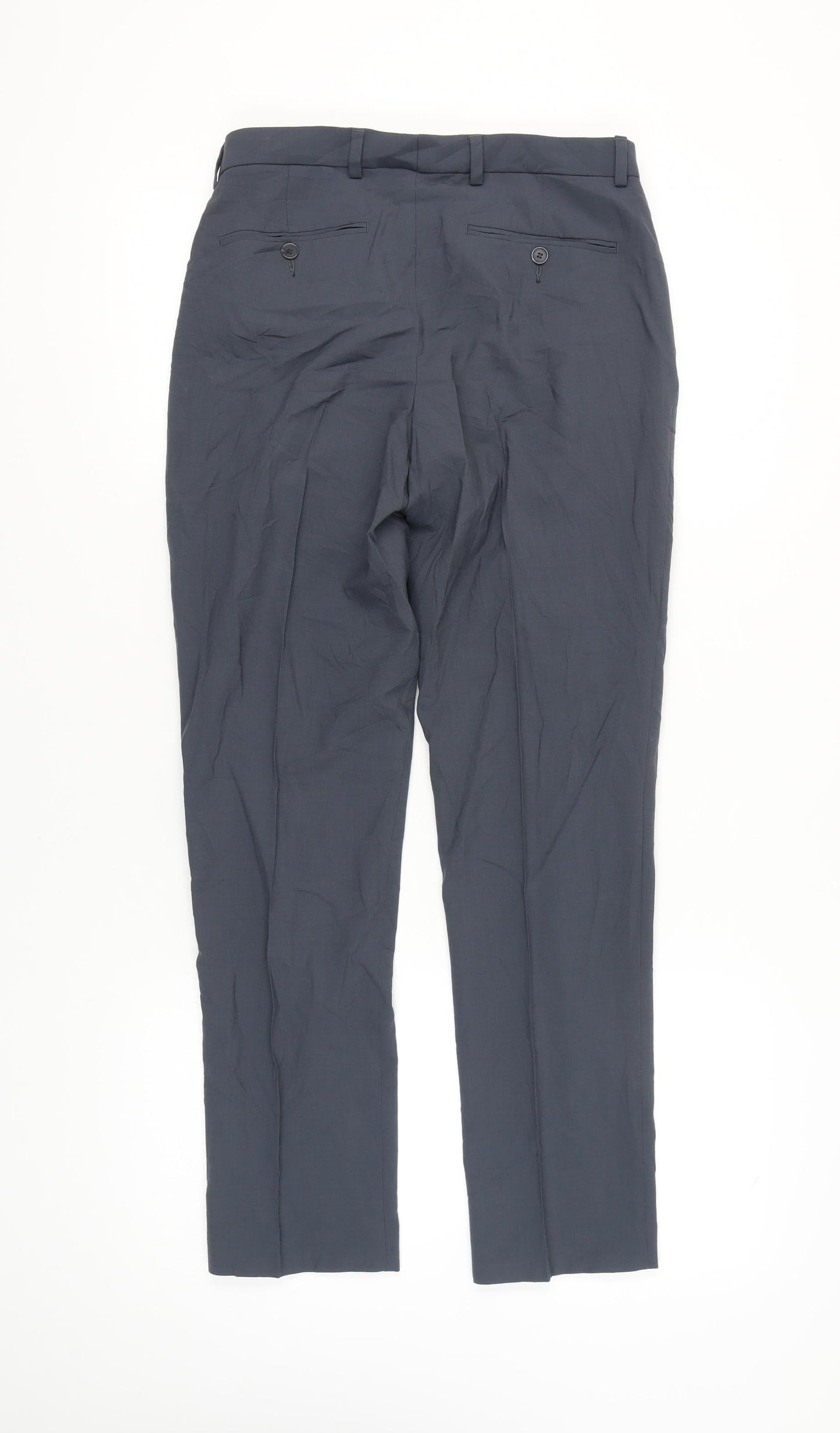 Marks and Spencer Men’s Blue Slim Fit Wool Blend Dress Trousers 30W 31L