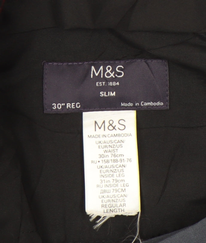 Marks and Spencer Men’s Blue Slim Fit Wool Blend Dress Trousers 30W 31L