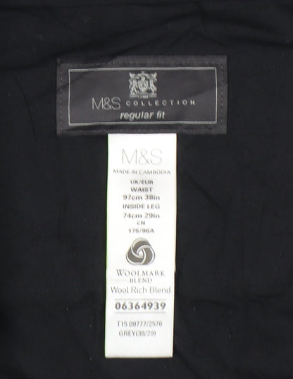 Marks and Spencer Mens Grey Wool Blend Dress Pants 38x29 Regular Fit