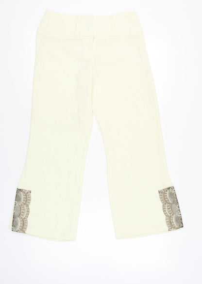 River Island Women’s Ivory Cropped Trousers Size 10 Embroidered