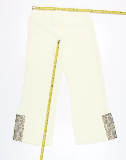 River Island Women’s Ivory Cropped Trousers Size 10 Embroidered