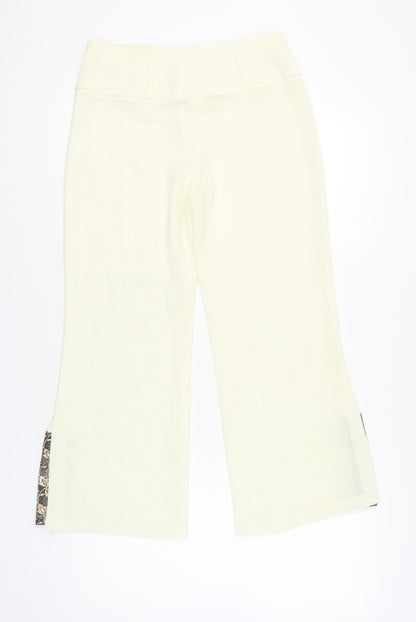 River Island Women’s Ivory Cropped Trousers Size 10 Embroidered