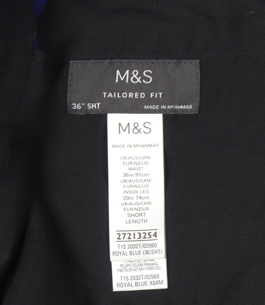 Marks and Spencer Men’s Blue 36W 29L Tailored Fit Dress Trousers