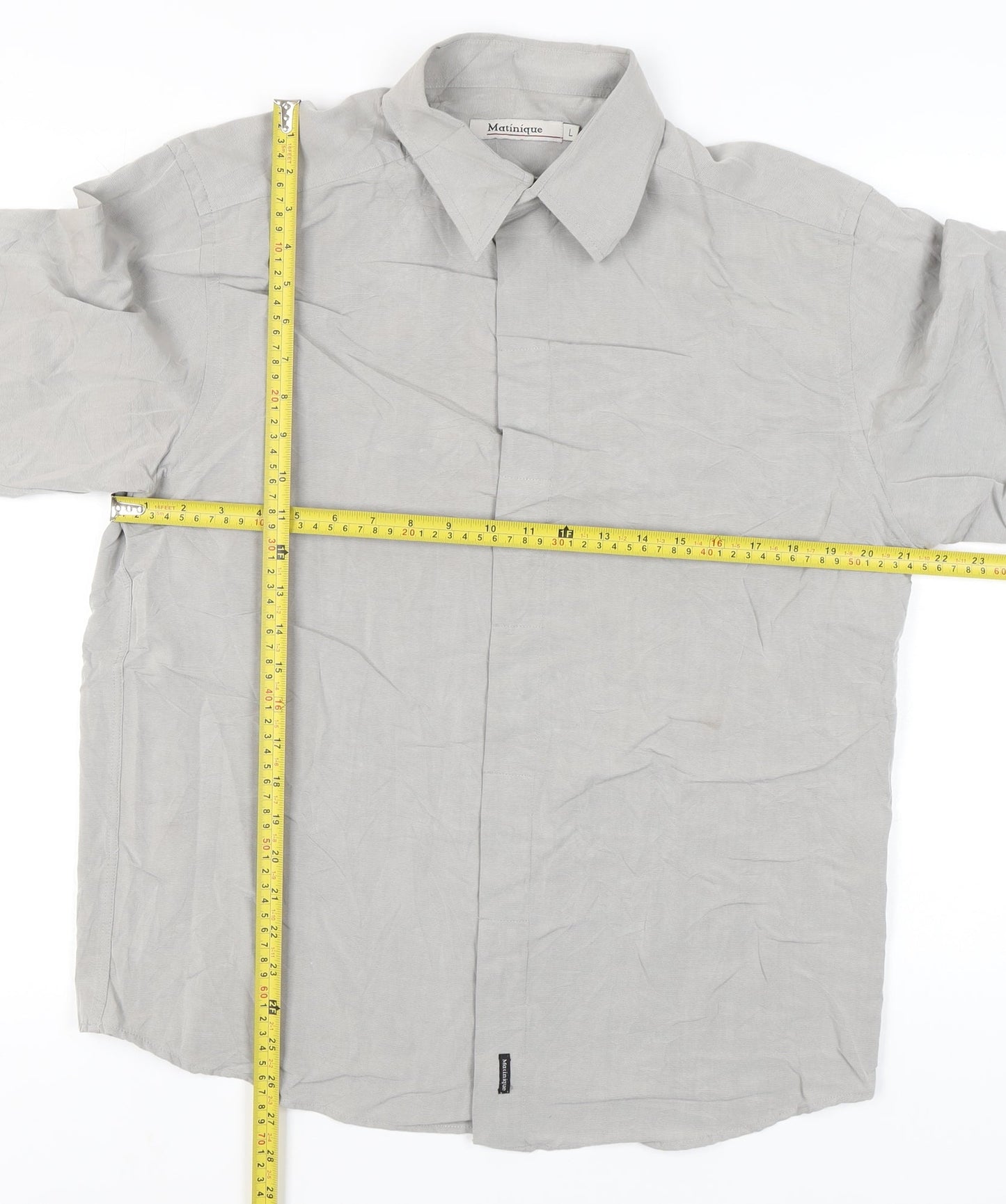 Matinique Men’s Grey L Long Sleeve Button-Up Shirt Rayon Blend
