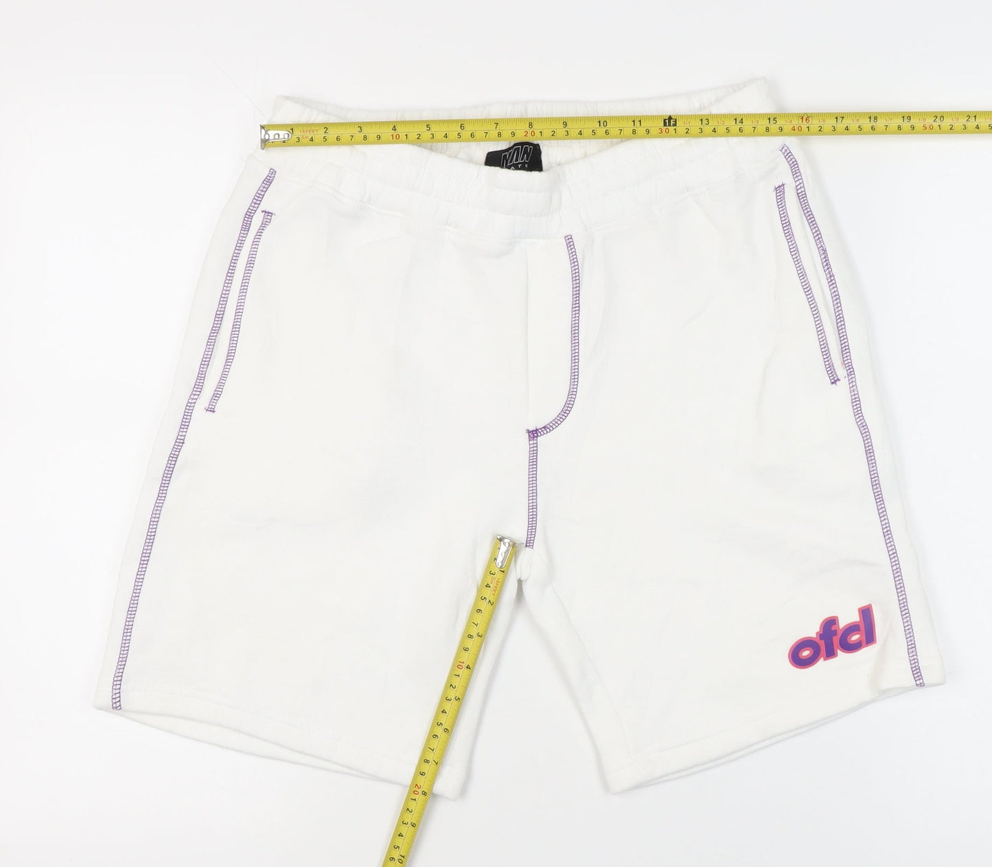 MAN Skate Mens White Sweat Shorts M Elastic Waist Casual