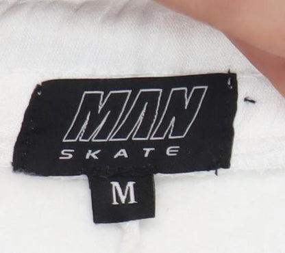 MAN Skate Mens White Sweat Shorts M Elastic Waist Casual
