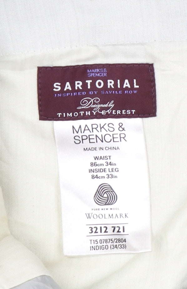 Marks and Spencer Men's Blue Wool Dress Pants 34x33 Straight Leg