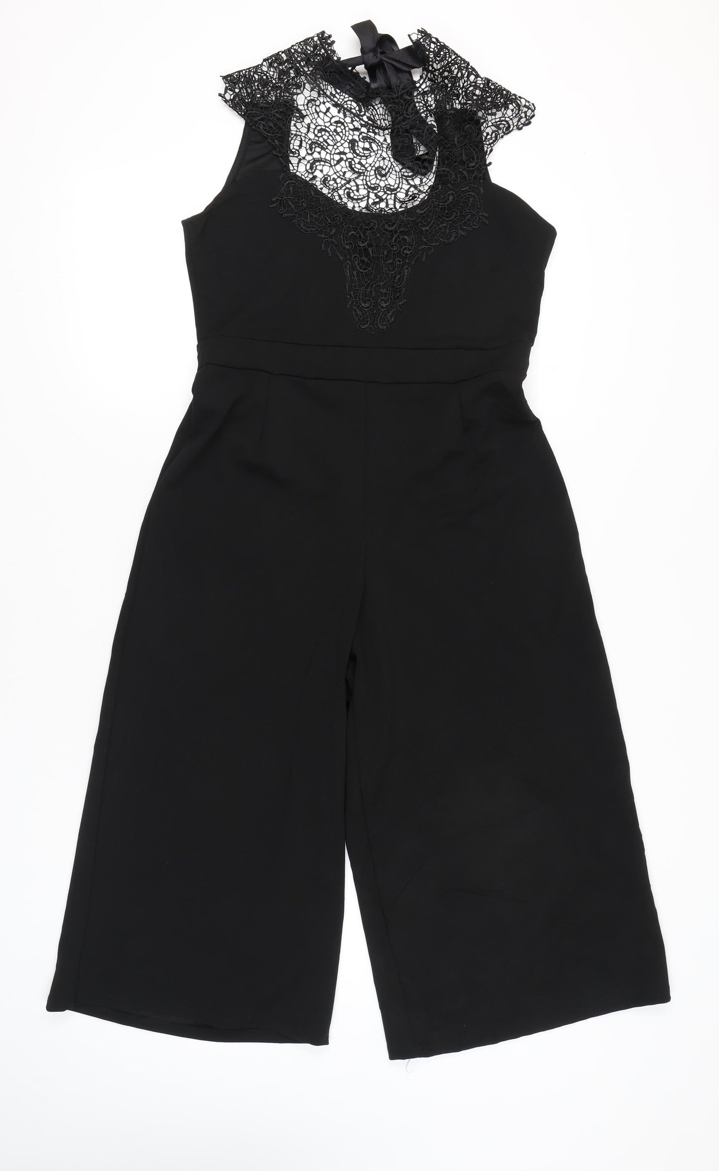 Boohoo Women’s Black Lace Wide-Leg Jumpsuit UK 14 Party Cocktail