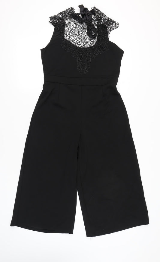 Boohoo Women’s Black Lace Wide-Leg Jumpsuit UK 14 Party Cocktail