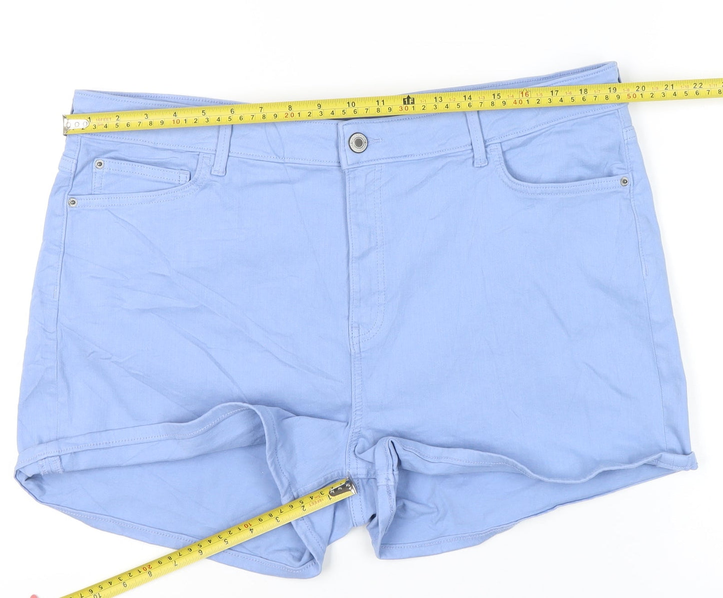 Marks and Spencer Women Blue Size 20 Chino Shorts Cotton Blend