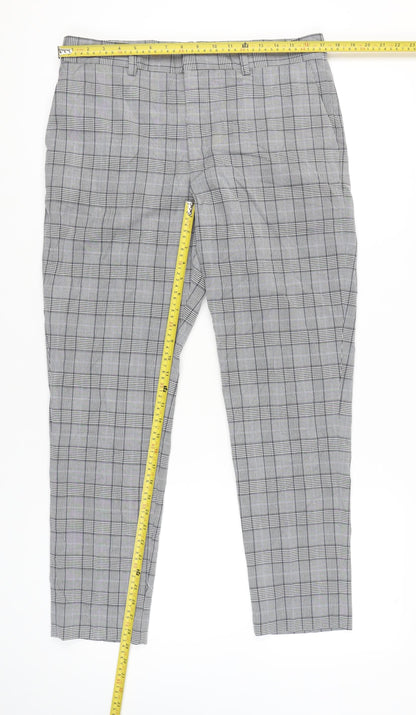 H&M Mens Grey Check Slim Fit Chino Trousers Size 33 Straight Leg