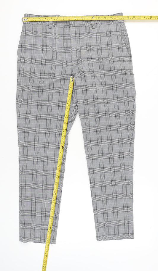 H&M Mens Grey Check Slim Fit Chino Trousers Size 33 Straight Leg
