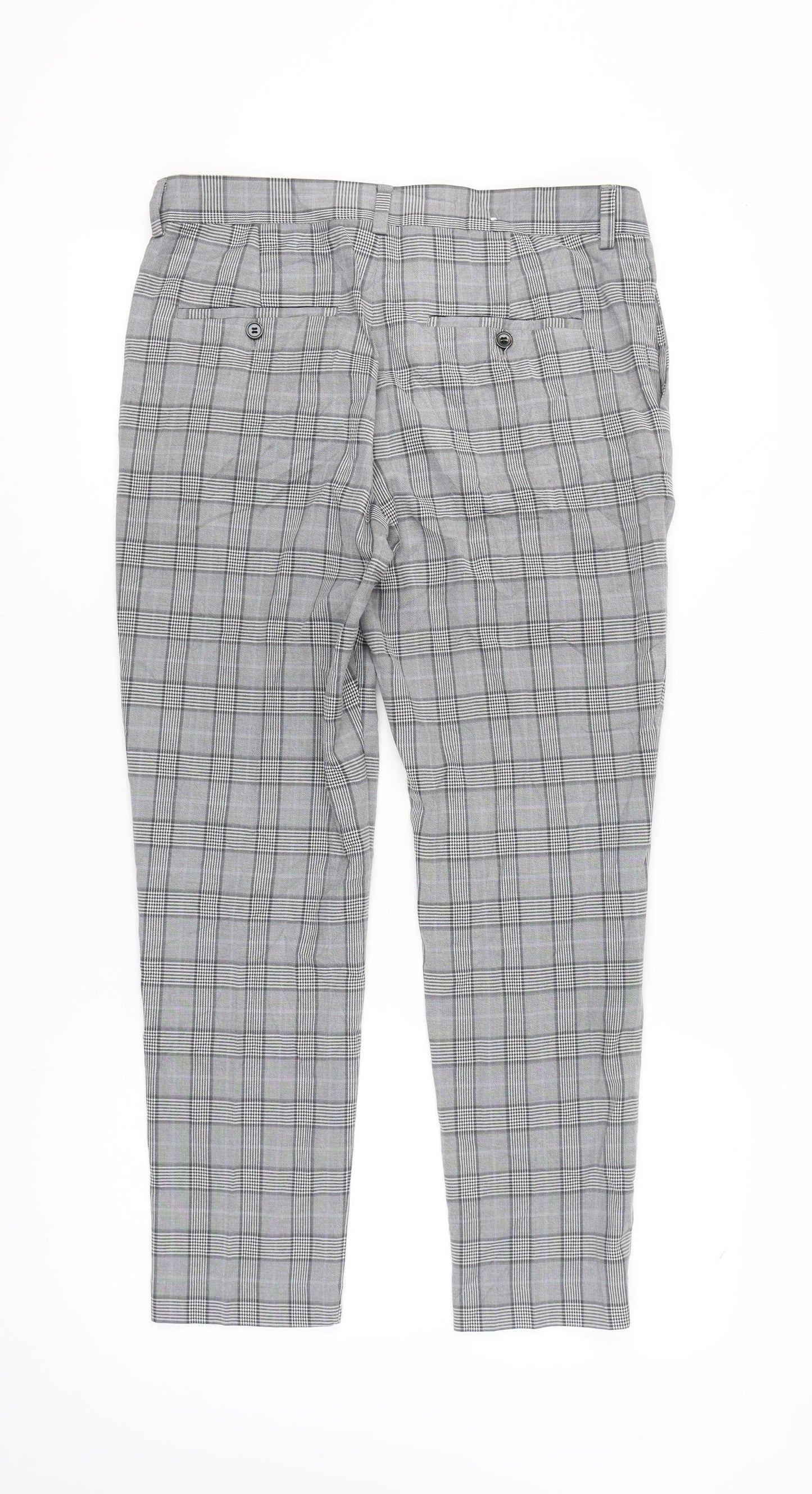 H&M Mens Grey Check Slim Fit Chino Trousers Size 33 Straight Leg