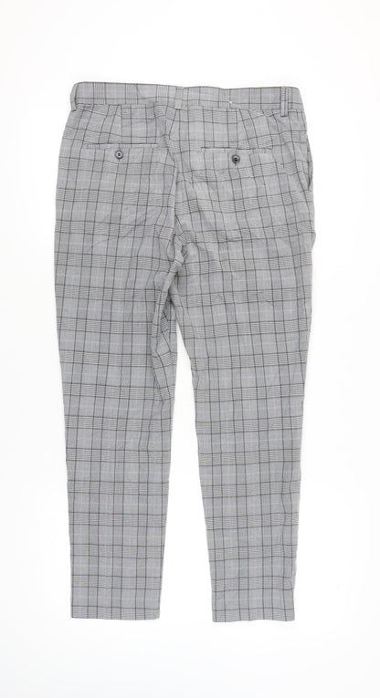 H&M Mens Grey Check Slim Fit Chino Trousers Size 33 Straight Leg