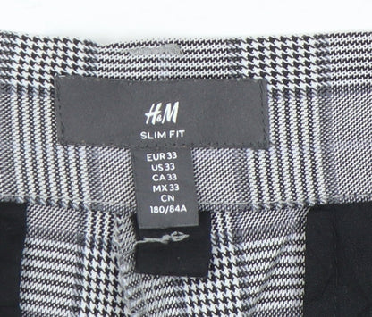 H&M Mens Grey Check Slim Fit Chino Trousers Size 33 Straight Leg