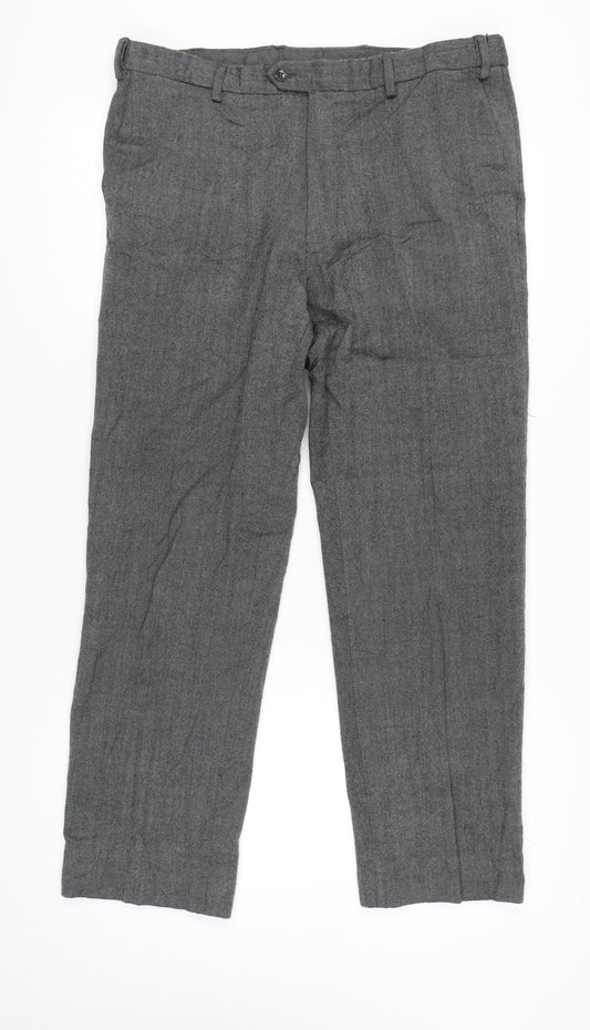 Marks and Spencer Men's Grey Wool Blend Dress Pants 38W 33L Regular Fit