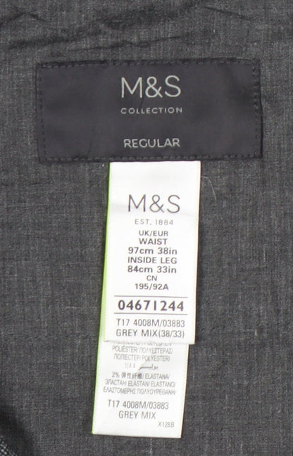 Marks and Spencer Men's Grey Wool Blend Dress Pants 38W 33L Regular Fit