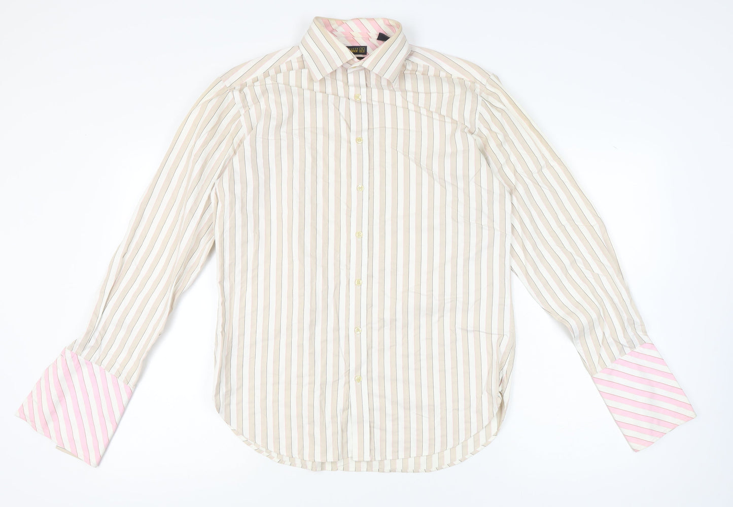 Ted Baker Men’s Beige Striped Cotton Long Sleeve Dress Shirt Size 16