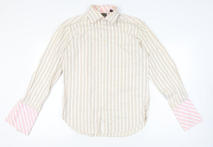 Ted Baker Men’s Beige Striped Cotton Long Sleeve Dress Shirt Size 16
