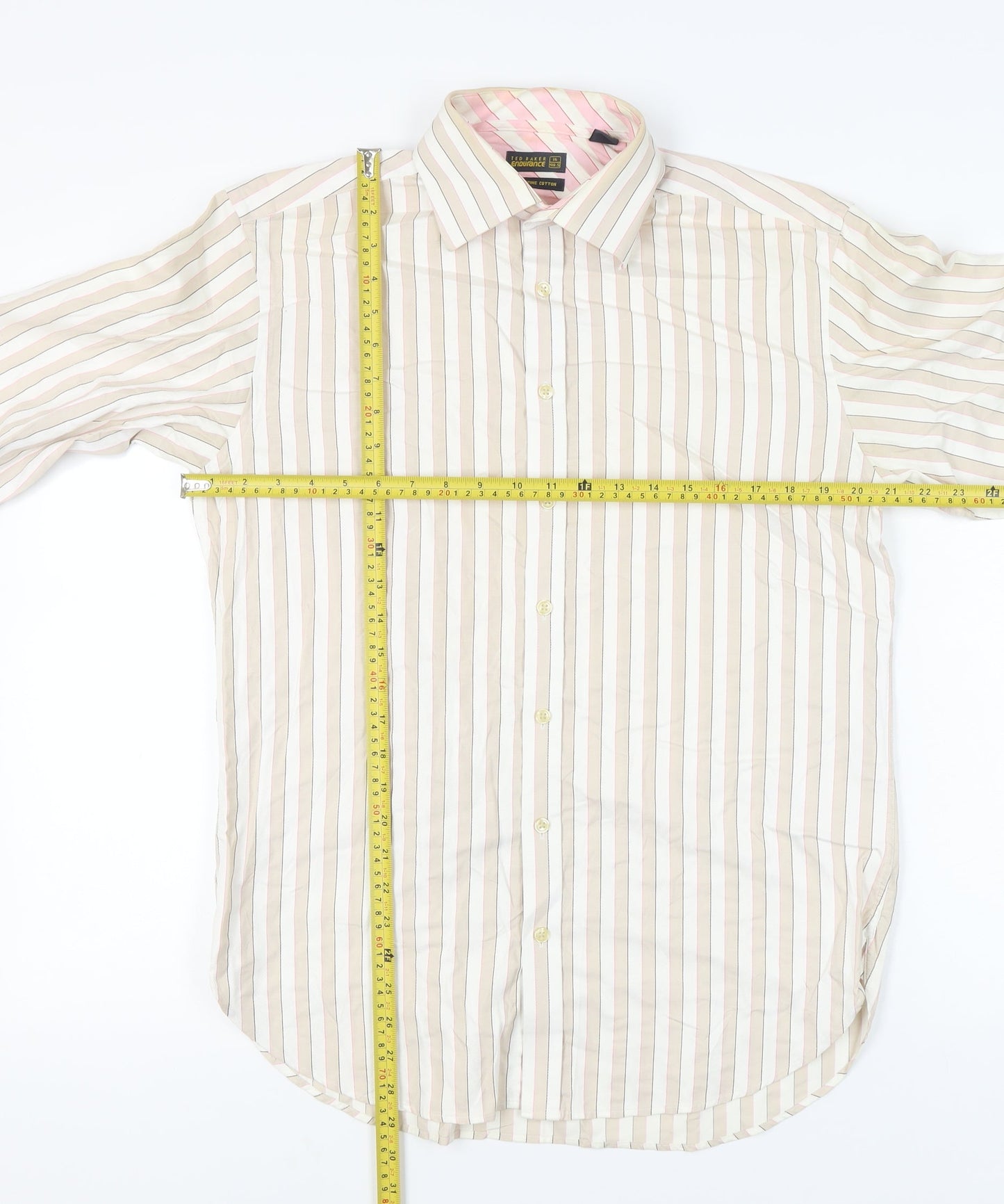 Ted Baker Men’s Beige Striped Cotton Long Sleeve Dress Shirt Size 16
