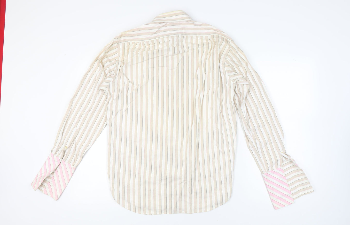 Ted Baker Men’s Beige Striped Cotton Long Sleeve Dress Shirt Size 16