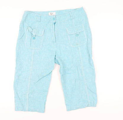 Klass Collection Womens Blue Linen Capri Trousers Size 16