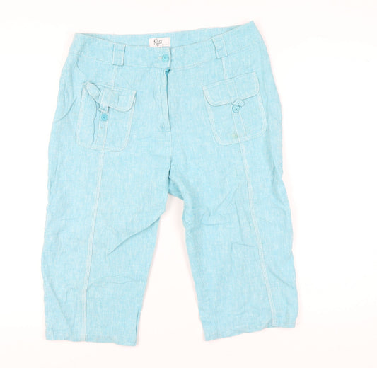 Klass Collection Womens Blue Linen Capri Trousers Size 16