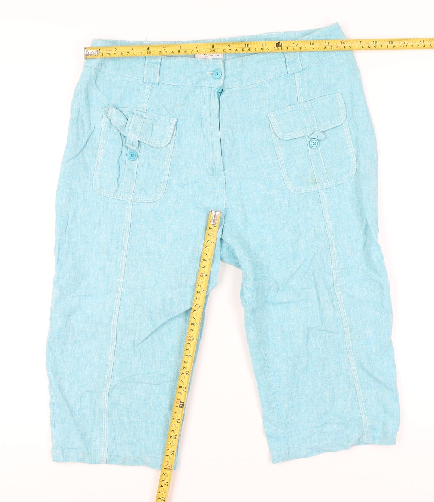 Klass Collection Womens Blue Linen Capri Trousers Size 16