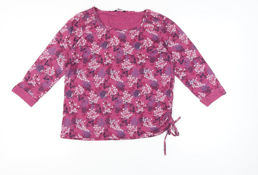 M&Co Womens Pink Floral Tunic Blouse Size 14 Scoop Neck 3/4 Sleeve