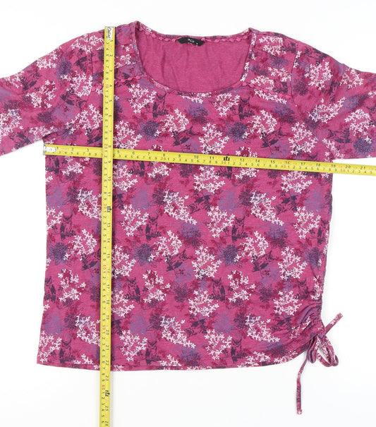 M&Co Womens Pink Floral Tunic Blouse Size 14 Scoop Neck 3/4 Sleeve