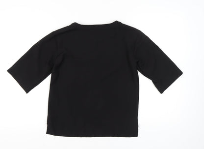 Warehouse Women’s Black UK 8 3/4 Sleeve Basic T-Shirt Polyester Blend