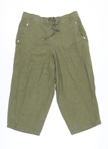 Evans Women’s Green Linen Blend Cropped Wide-Leg Trousers Size 14