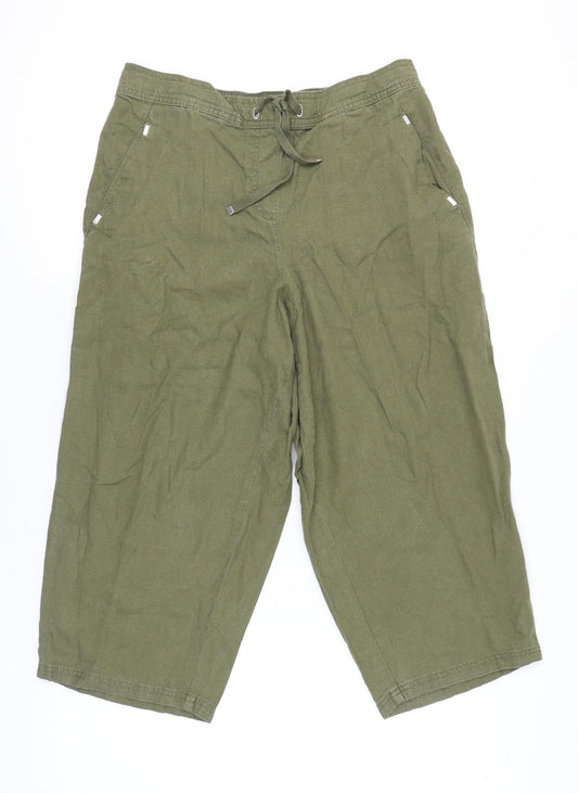 Evans Women’s Green Linen Blend Cropped Wide-Leg Trousers Size 14