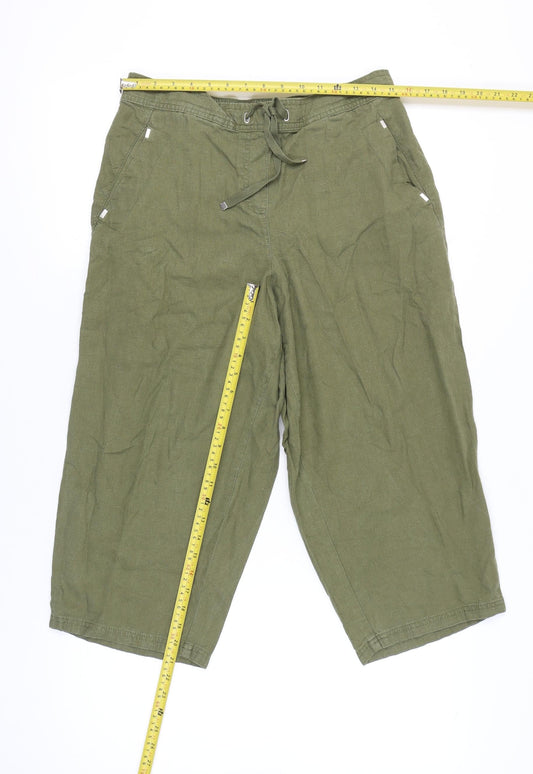 Evans Women’s Green Linen Blend Cropped Wide-Leg Trousers Size 14