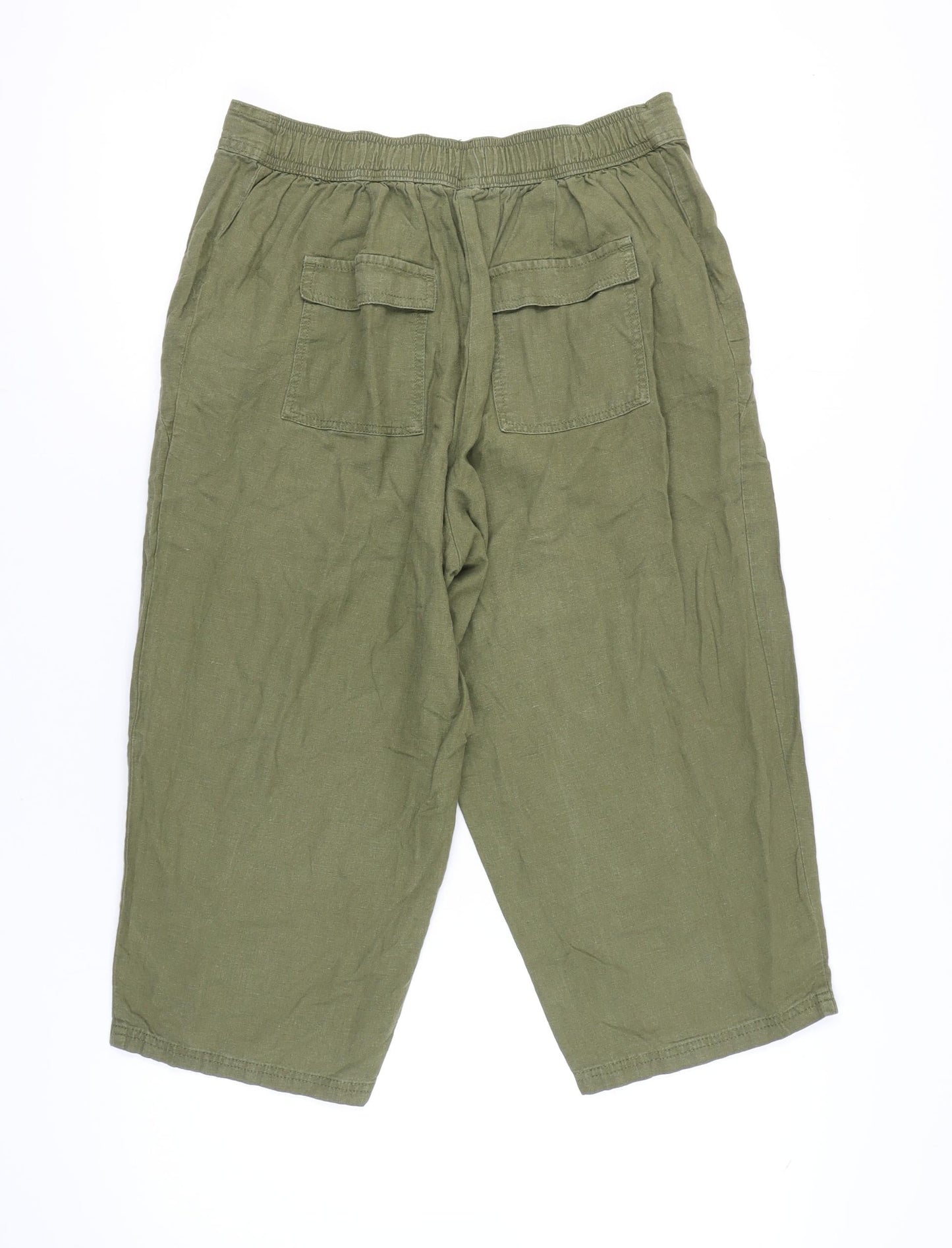 Evans Women’s Green Linen Blend Cropped Wide-Leg Trousers Size 14